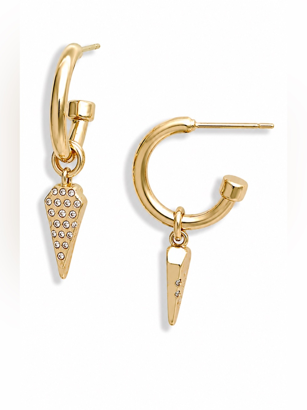 KENDRA SCOTT Gold Crystal Pave Spike Charm Interchangeable Hoop Huggie Earrings